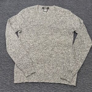 Lord & Taylor Mens 100%Cashmere V-Neck Sweater Black White Marled Small Pullover